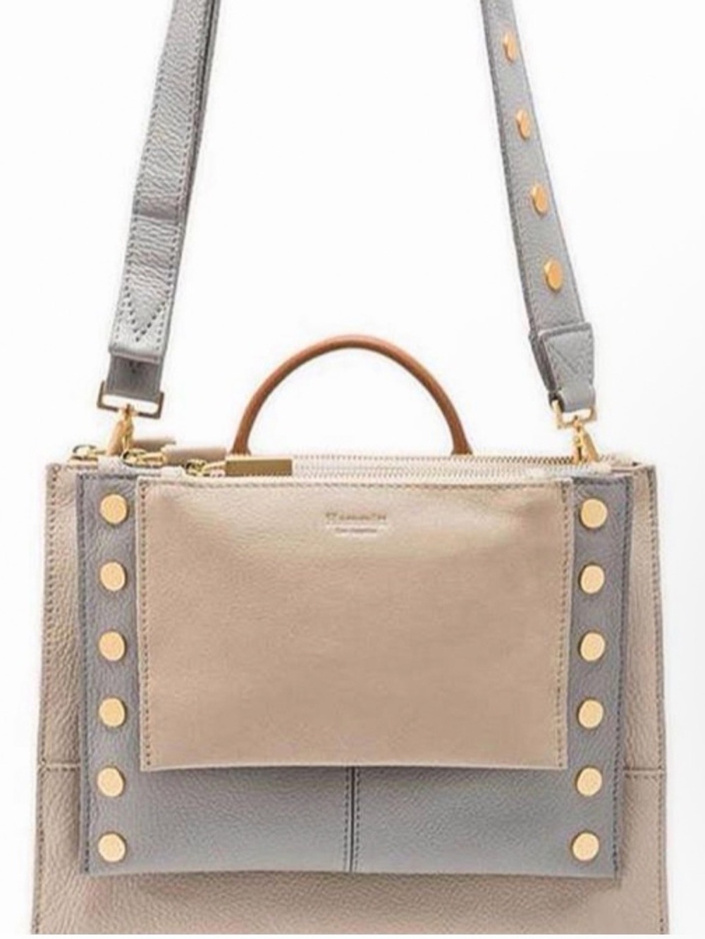 Women's Two-Tone Beige and Gray Leather Shoulder Bag